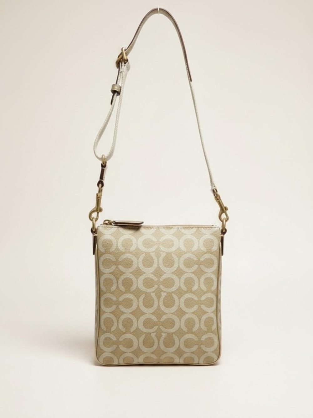 Coach Beige and Gold Signature Crossbody with Floral Charm - Picture 2 of 4